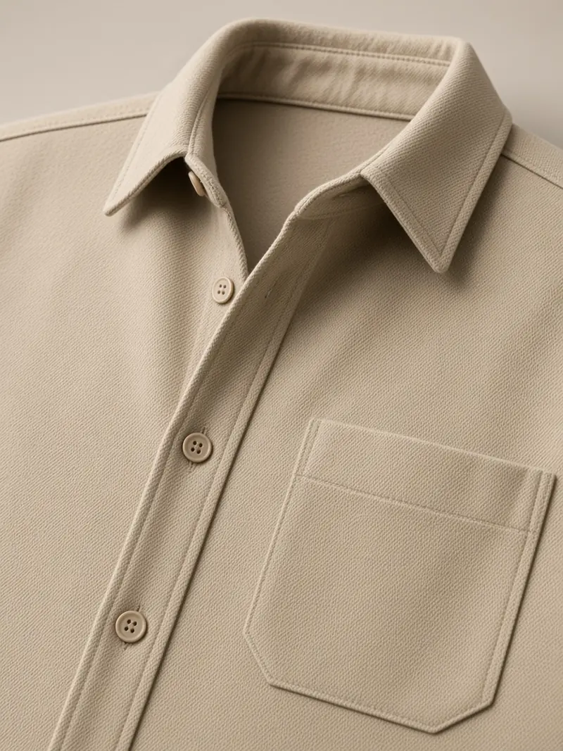 Collar and pocket of the overshirt.